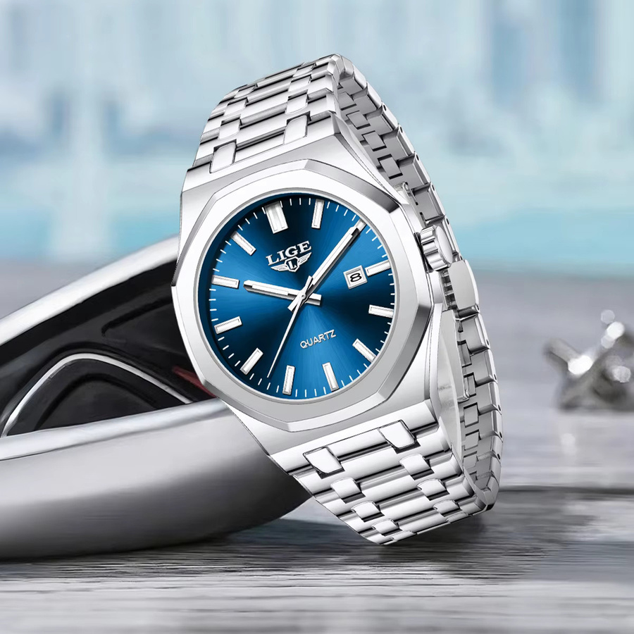 LIGE Armbanduhr Quarz, Edelstahl, Grün, Herren - Bild 3