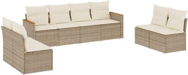 vidaXL 8-tlg. Garten-Sofagarnitur aus Poly-Rattan in Beige mit Sitzkissen und Stauraum - Bild 1
