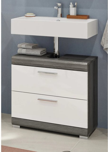 Inn.Furn Waschbeckenunterschrank Shawn in Weiß und Grau Hochglanz mit Türen und Schubladen, Breite: 60 cm - Bild 1
