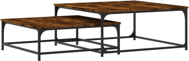 vidaXL Satztische 2er Set aus Holzwerkstoff und Eisen in Räuchereiche, modern und quadratisch, B/T/H: 80 x 80 x 35 cm und 80 x 80 x 35 cm - Bild 1