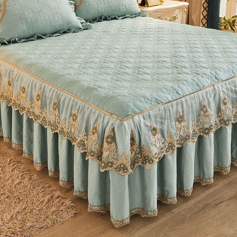 Dreiteiliges Tagesdecken-Set aus gesteppter Baumwolle in Beige mit Spitze im europäischen Stil, B/B: 200 x 120 cm - Bild 3