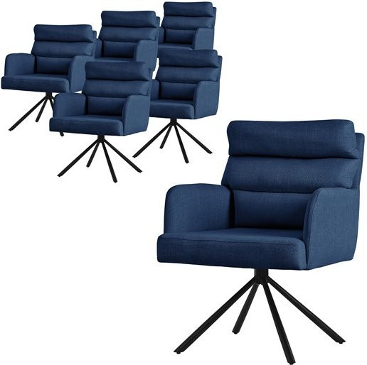 ML-Design Esszimmerstuhl 6er Set Dunkelblau drehbar mit Armlehnen aus Samt und Metall - Bild 1