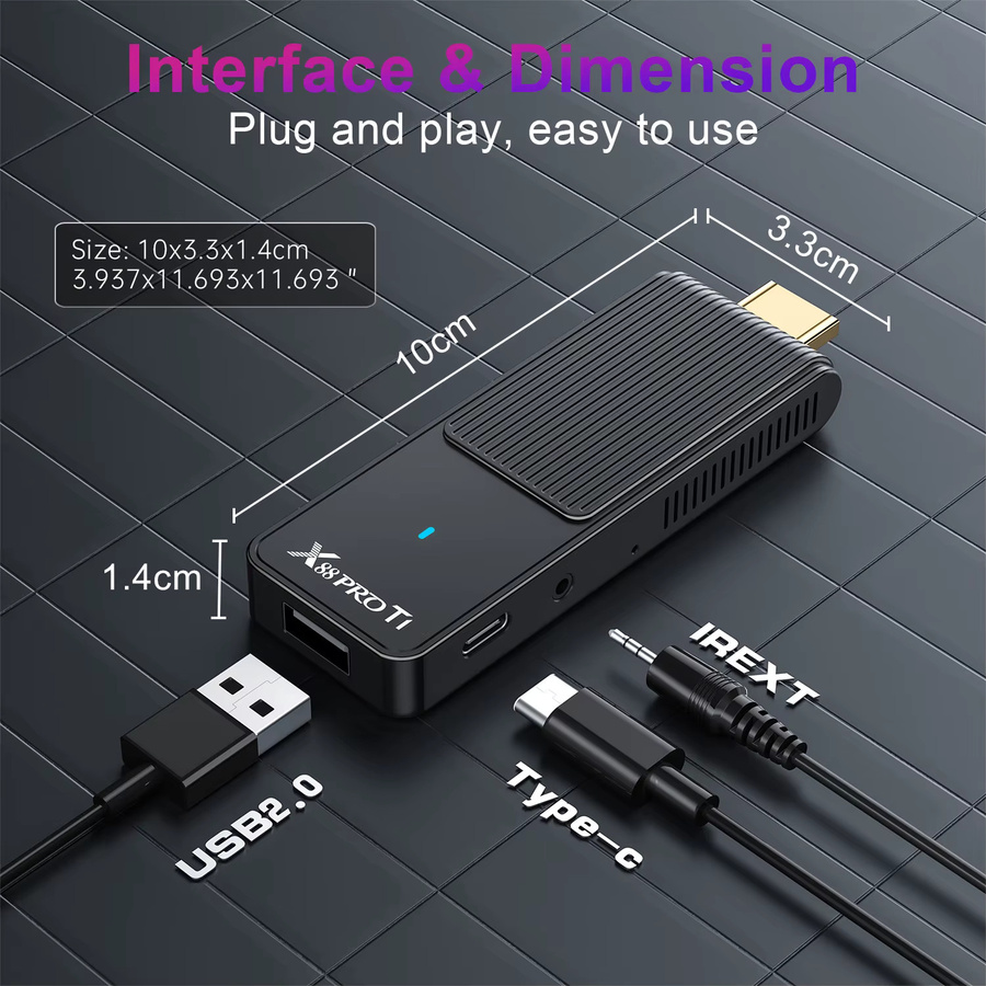 X88 PRO Smart TV Stick mit Android 14.0, 4K UHD, WiFi 6, Quad Core Prozessor, 2GB RAM, 16GB Speicher, Voice Remote, Schwarz - Bild 4