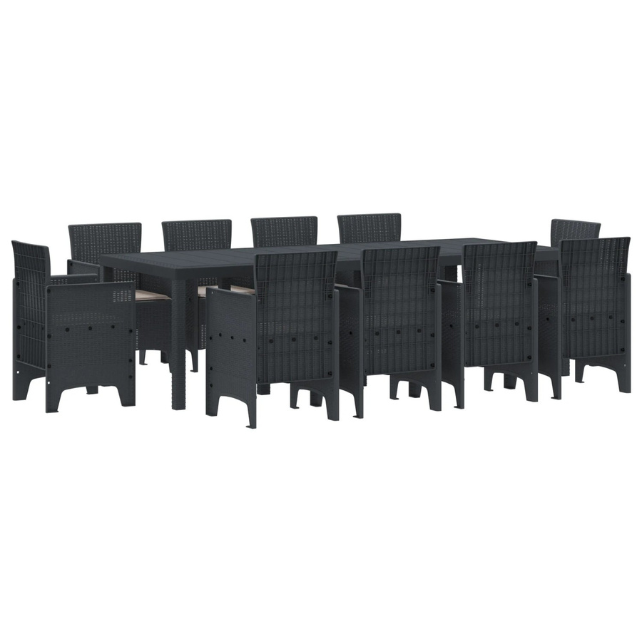 vidaXL 11-tlg. Garten-Essgruppe aus Polyrattan mit Kissen in Anthrazit und Schwarz - Bild 2