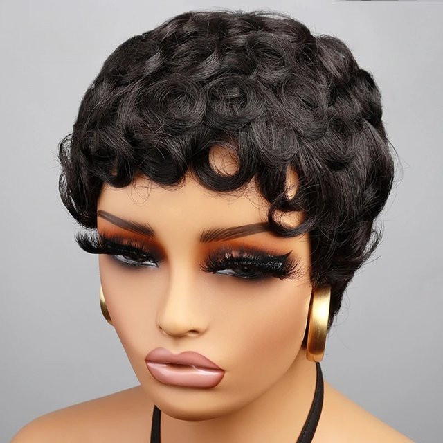Lolely Dream Pixie-Schnitt-Perücke, 100 % Echthaar, Schwarz, Damen - Bild 1