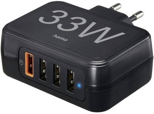 Hama USB-Ladegerät 33W mit 1x USB-C und 3x USB-A in Schwarz - Bild 1