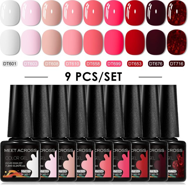 MEET ACROSS Nagelgel-Set, 9-teilig, glänzend, HEMA-frei - Bild 1