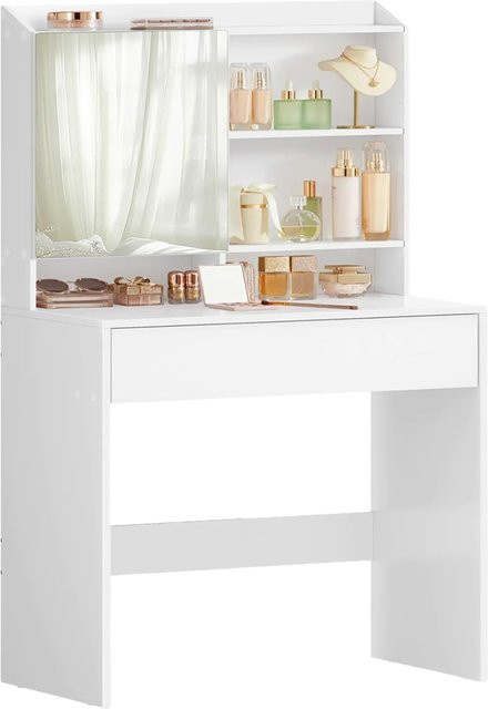 Songmics Schminktisch Kailyn mit Spiegel in Weiß, B/T/H: 70 x 40 x 136 cm - Bild 1