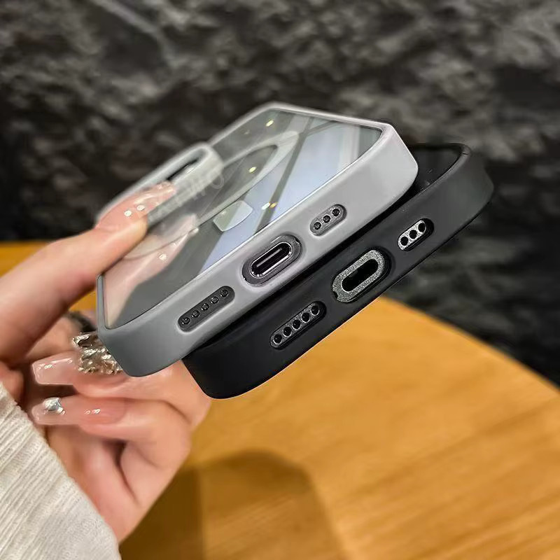 QIXTWO MagSafe Magnetische Drahtlose Lade Hülle aus Silikon für iPhone 11 12 13 14 15 16 Pro Max Plus in Transparent und Grau - Bild 5