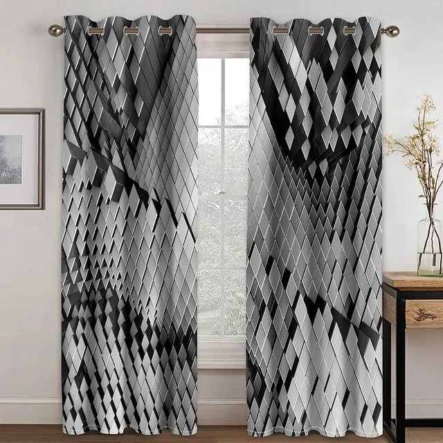Hochverdunkelnder Vorhang Yiran Furniture mit abstraktem Schwarz-Weiß-Gitter-Design, Breite: 55 cm, Höhe: 120 cm - Bild 1