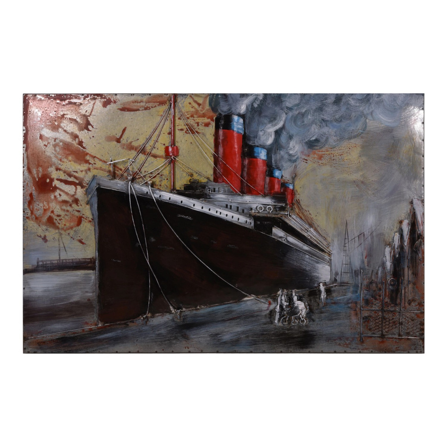 DELUKE 3D-Metallbild Schiff in Bunt im Vintage-Stil aus Stahl, Wandbild für Wohnzimmer, Flur oder Büro, Tiefe: 0,6 cm, Höhe: 120 cm, Breite: 80 cm - Bild 2