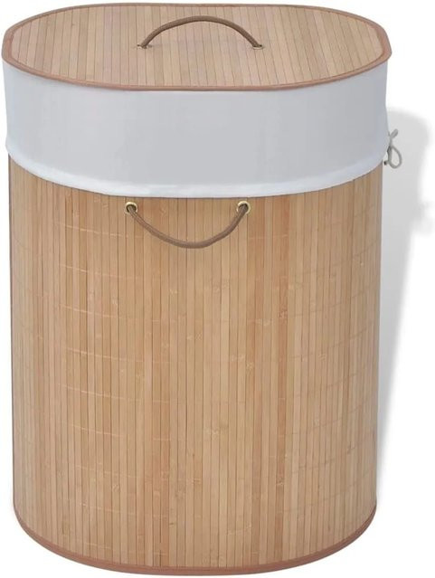 Yiwydaa Bambus Wäschekorb Oval in Braun und Beige mit herausnehmbarem Stoffbeutel und Griffen, B/T/H: 60,0 x 45,0 x 35,0 cm - Bild 1