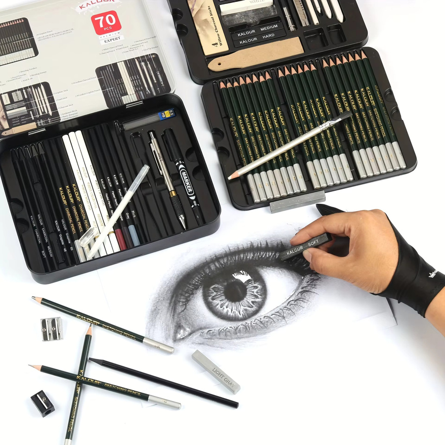 KALOUR Luxus Skizzier-Set aus Metall mit 70 Teilen für professionelle Kunst und Outdoor-Anwendungen inklusive Graphit-Bleistiften - Bild 5