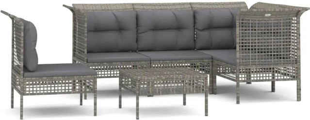 vidaXL 6-tlg Garten-Lounge-Set in L-Form mit Kissen und Ottoman, Grau, Poly Rattan und Metallrahmen - Bild 1