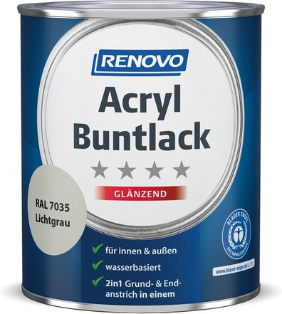 RENOVO Acryl-Buntlack für Holz, Lichtgrau RAL 7035, glänzend, 0,75 l - Bild 1