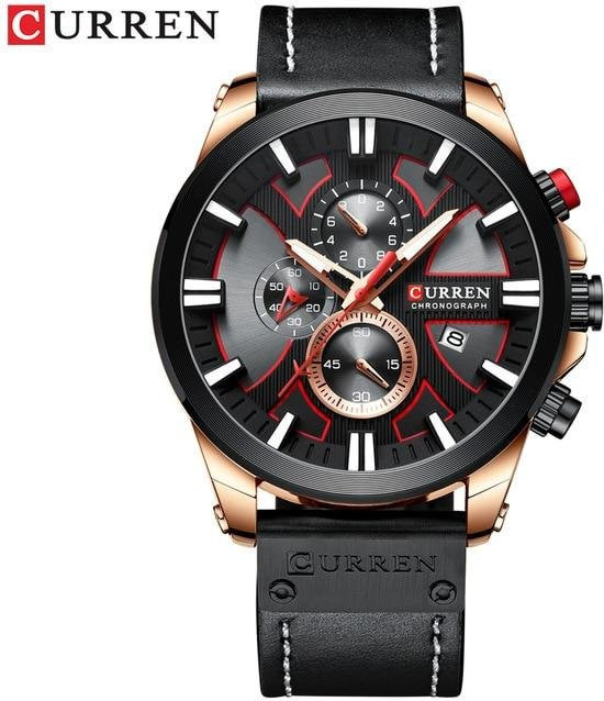 Curren Chronograph Armbanduhr, Quarz, Leder, Schwarz, Herren - Bild 1