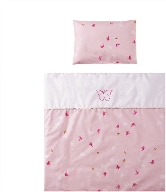 Lorelli Baby-Bettwäsche Set First Dreams 7-teilig mit Decke, Kissen, Laken und Himmel in Rosa mit Schmetterlingen - Bild 1