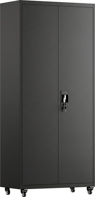 HOMCOM Aktenschrank aus Stahl in Schwarz, abschließbarer Büroschrank mit Rollen und 5 verstellbaren Ablagen, B/T/H: 80 x 40 x 180 cm - Bild 1