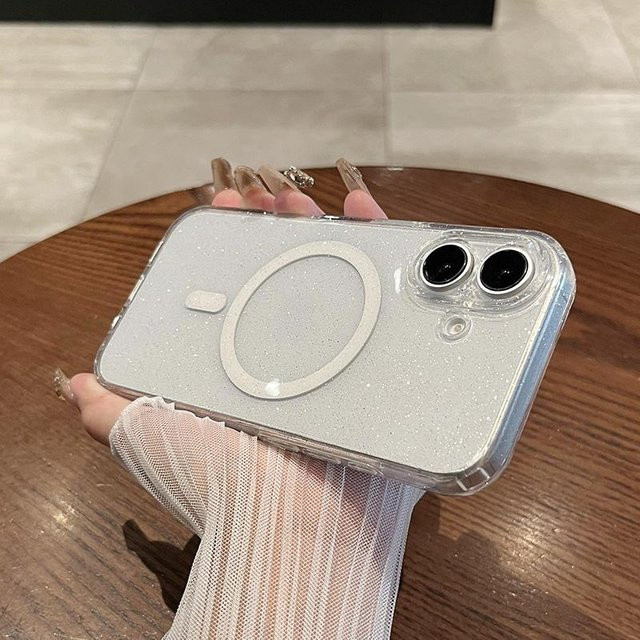 Yiran Bag Luxus Glitzer MagSafe Schutzhülle für iPhone 11 bis 16 Pro Max Plus, Transparent/Weiß, Magnetisches kabelloses Laden, Stoßfest und Weich - Bild 1