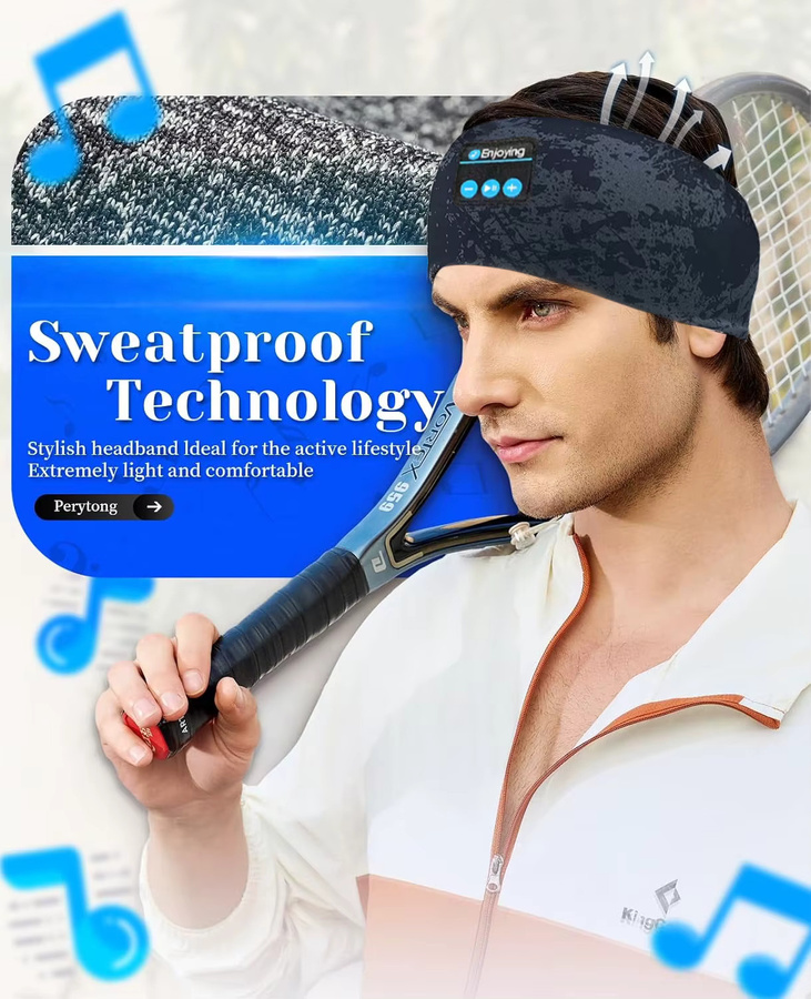 JINSERTA Bluetooth Sport Stirnband mit integrierten Kopfhörern und Augenmaske in Rot - Bild 4