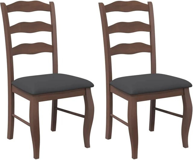 DELUKE Esszimmerstühle RESZ 2er Set aus Gummibaum-Massivholz in Braun-Schwarz mit Kissen - Bild 1