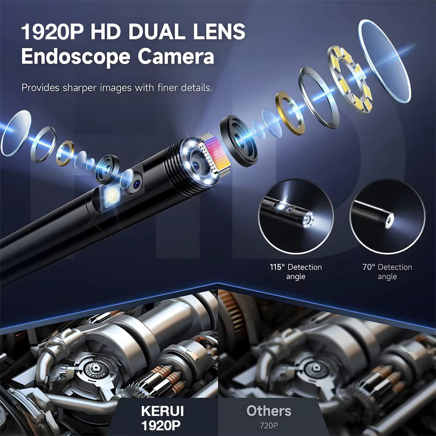 KERUI Endoskop Kamera mit Single oder Dual Lens für iPhone, iPad (iOS) und Android (USB-C), Schwarz, IP67 wasserdicht mit LED Licht für Industrieinspektionen - Bild 3