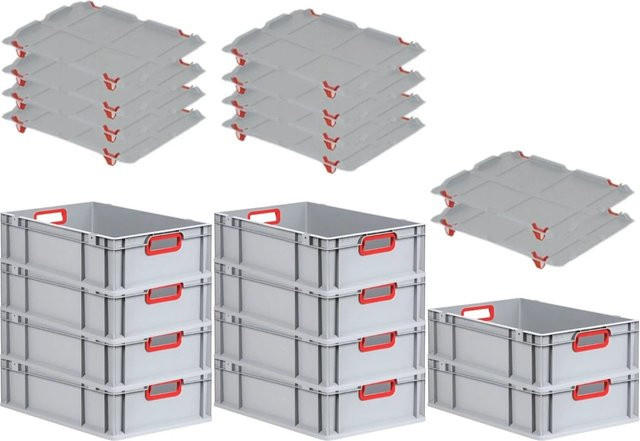 PROREGAL Spar Set 10x Eurobox Nextgen Color in Rot mit Auflagedeckel und Schiebeschnappverschlüssen, H x B x T: 17 x 40 x 60 cm - Bild 1