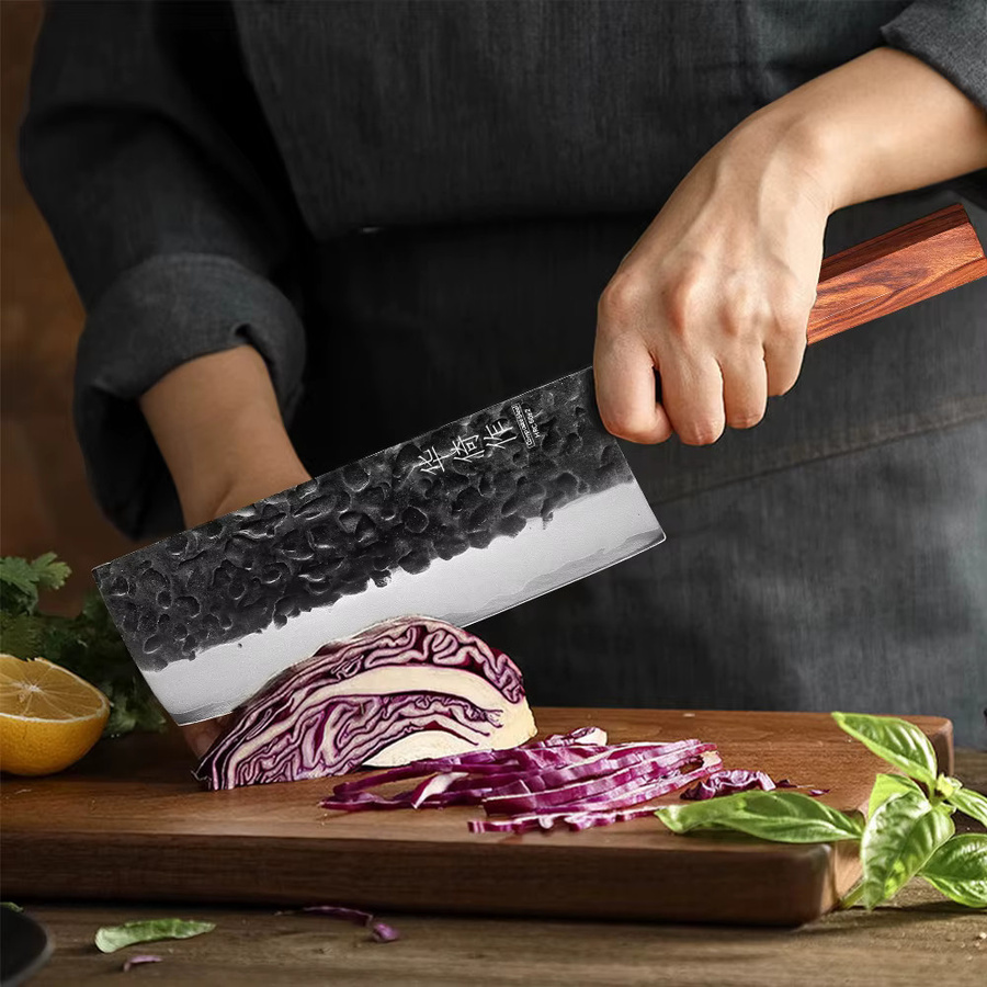 HUAYIGRAND Nakiri-Messer im japanischen Stil aus handgeschmiedetem Verbundstahl, 17,78 cm, Silber - Bild 2