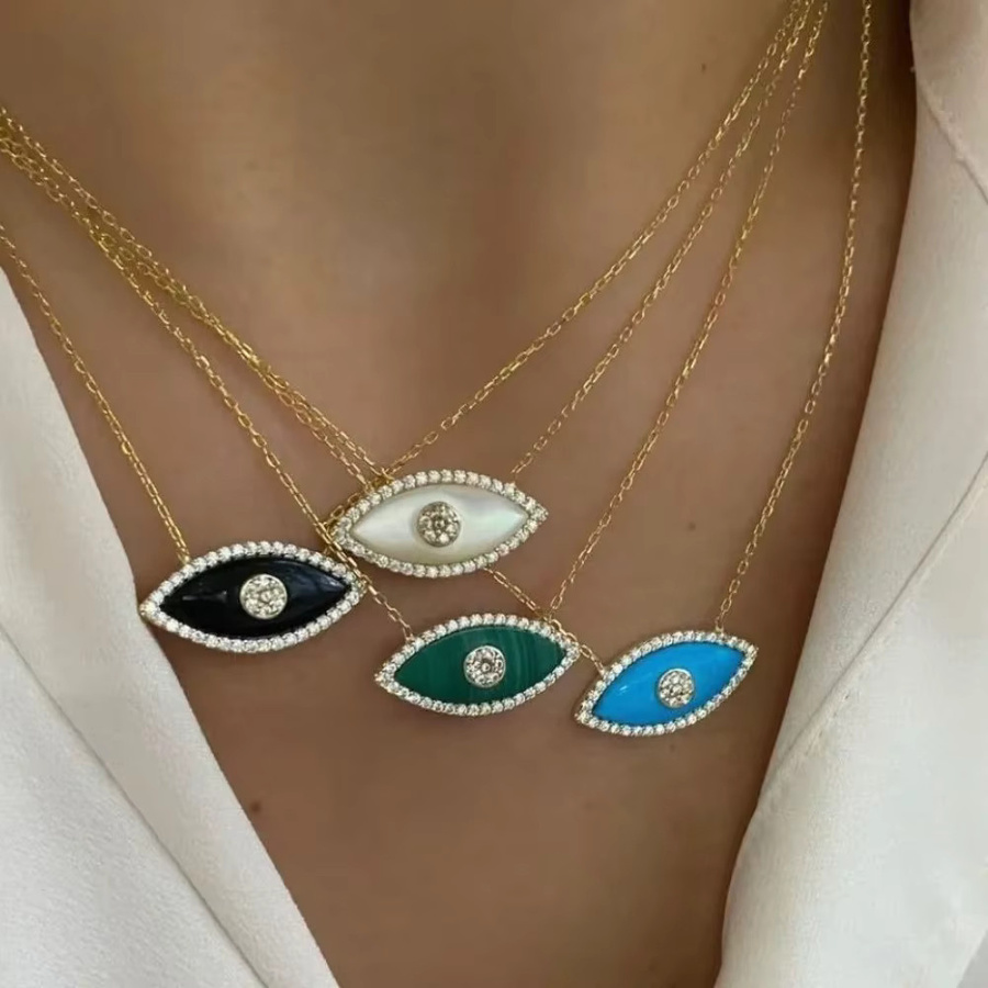 SLOONGJEWELRY Halskette, Türkis, Weiß Opal, Evil Eye, Zirkonia, Unisex - Bild 1