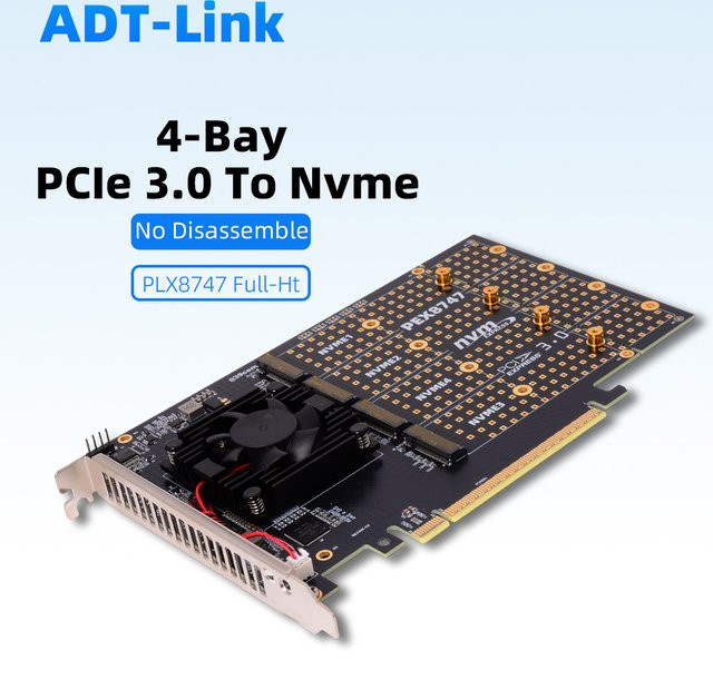 Feiniu PCIe 3.0 zu NVMe Quad-Channel Erweiterungskarte mit PLX8747 Chip, 4-Lane kompatibles Modul für Four-Bay M.2, Schwarz - Bild 1