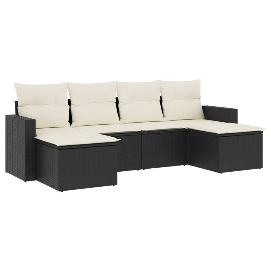 vidaXL 6-teilige Garten-Sofagarnitur in L-Form mit Kissen und Ottoman, Schwarz, Poly-Rattan mit Metallgestell - Bild 2