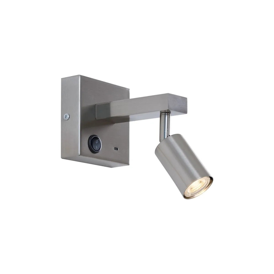 QAZQA Rex Moderne Wandleuchte aus Stahl in Silber mit USB-C und verstellbarem Neigungswinkel - Bild 2