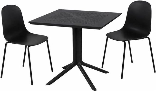 DELUKE Gartenmöbel-Set MARA Bistroset mit 2 Stühlen und Tisch in Schwarz aus Kunststoff und Stahl, B/T/H: 186 x 80 x 85 cm - Bild 1