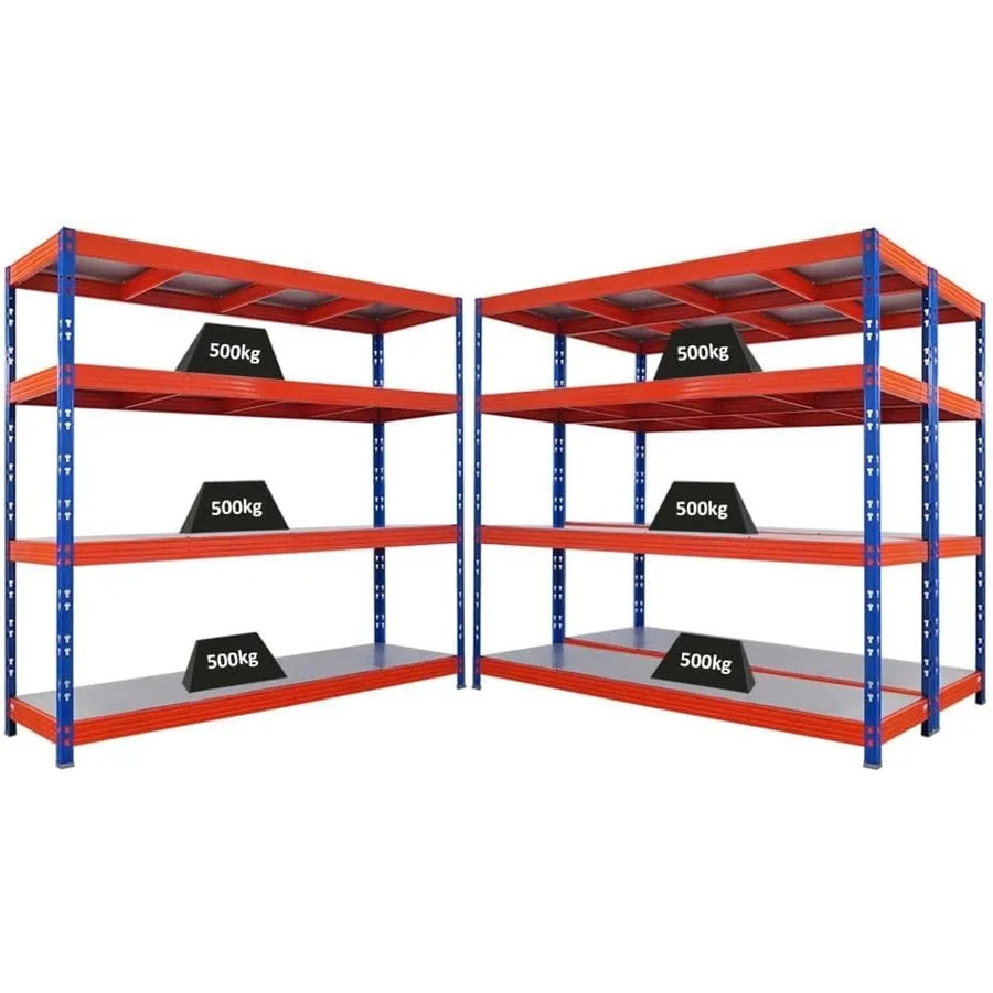 PROREGAL Rhino Schwerlastregal Set aus 3 Profi-Regalen, Blau/Orange, 4 Stahlplatten-Ebenen, Fachlast 500kg, B/H/T: 200 x 180 x 60 cm - Bild 2