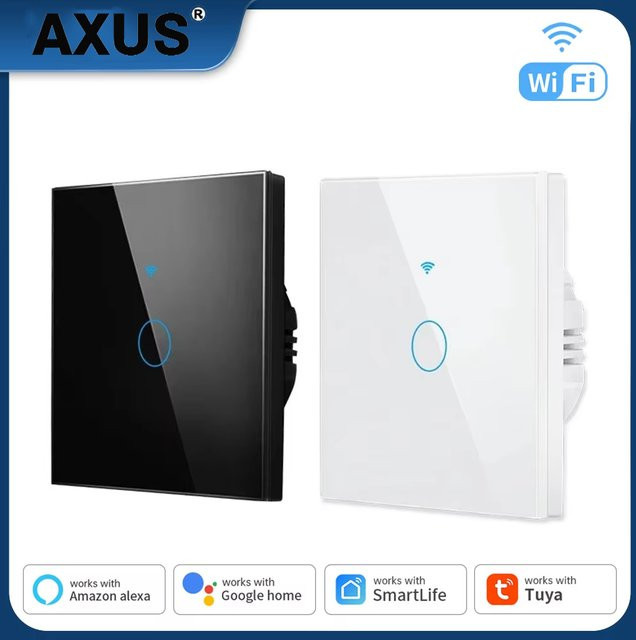 AXUS Smart Wand-Glaspanelschalter Weiß mit Tuya WIFI und RF433 zur App- und Sprachsteuerung via Alexa und Google Home - Bild 1