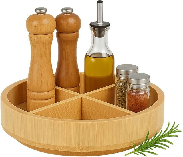 Relaxdays Drehteller aus Bambus in Natur Braun, Durchmesser: 23,5 cm, Höhe: 6 cm - Bild 1