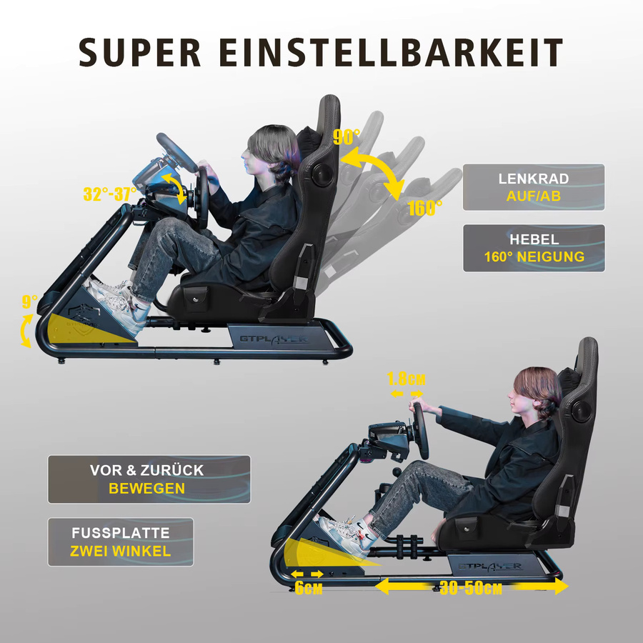 LUCKRACER Simracing-Cockpit Rennsimulator mit Lautsprechern, Lenkrad und Pedalablage in Schwarz oder Weiß - Bild 6