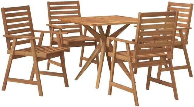 vidaXL 5-tlg Garten-Essgruppe Modell 67 aus Akazien-Massivholz in Braun mit rustikaler Optik und Latten-Design - Bild 1