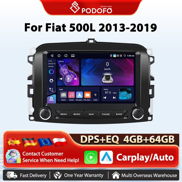 Podofo 7 Zoll Carplay Multimedia Player für FIAT 500L mit Android, GPS, WIFI und Mirrorlink in Schwarz - Bild 1