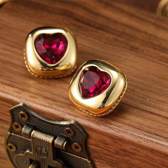 Lucky Star Jewelry Ohrringe, Kupfer, goldgelb, rote Herzform, Damen - Bild 1