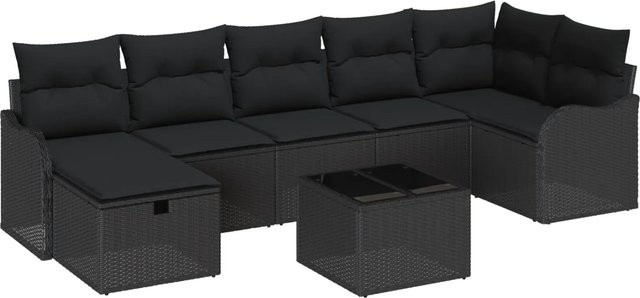 vidaXL Garten-Sofa-Set 8-teilig aus Poly-Rattan in Schwarz mit Kissen und Stauraumfunktion - Bild 1