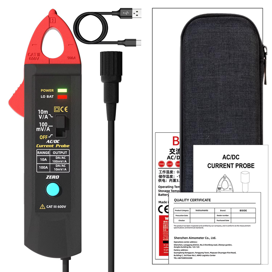 BSIDE UP1 AC/DC-Stromzangenadapter für Oszilloskop zur Messung und Analyse von 10mA bis 100A in Rot - Bild 8