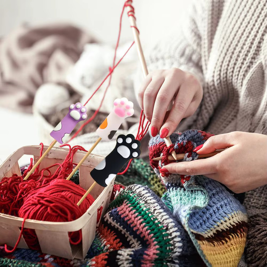 Rutschfeste Silikon-Stricknadel-Spitzenschützer in Katzenpfoten-Optik, mehrfarbige Strickstopper für Häkelarbeiten und DIY-Bastelprojekte - Bild 5