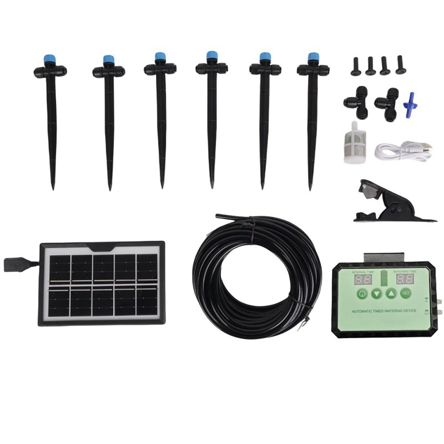 KaiSai Solar Automatisches Tropfbewässerungssystem mit Timer für Garten und Pflanzen Innen und Außen inklusive Düsen und Regenwassersammler Kit - Bild 3