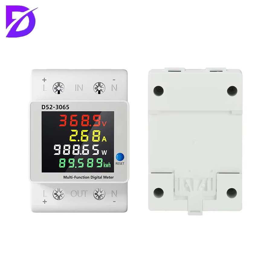 diymore Multifunktionaler 4-in-1 DC-Energiezähler für DIN-Schienenmontage mit LCD-Anzeige, 14–600 V, 63 A, einphasig - Bild 2