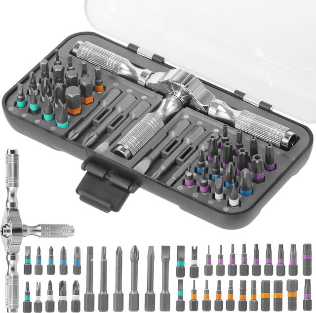 Toorise 39-in-1 Ratschenschraubendreher-Set mit abnehmbarem T-Griff und Magnetisierer in Grau und Silber für PC und Schreibtisch-Reparaturen - Bild 1