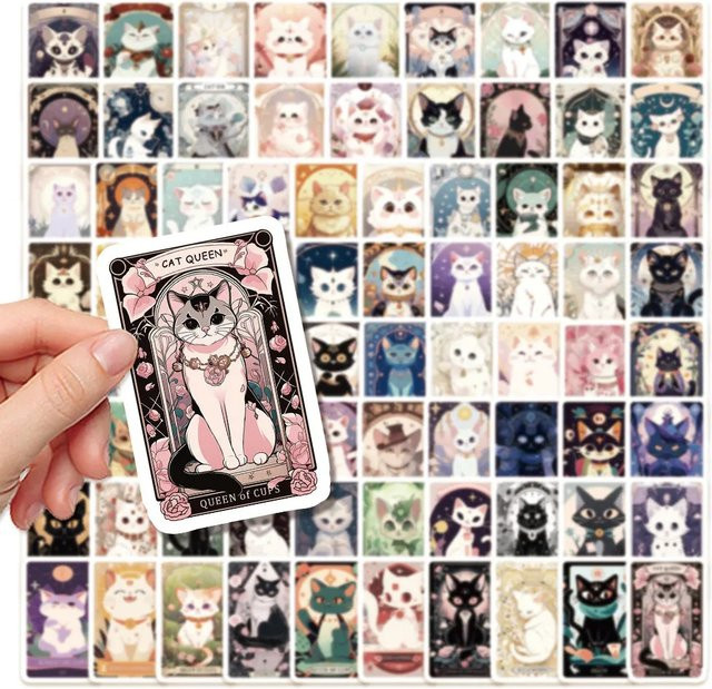 Charile Cartoon Katze Tarot Karte Aufkleber, 10-teiliges Set - Bild 1