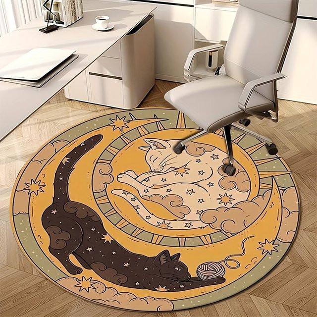 VIKAMA Teppich Sonnen, Mond und Kätzchen in Multicolour, weich und maschinenwaschbar, Boho-Design für Wohnzimmer und Schlafzimmer, B/T: 80 x 80 cm - Bild 1