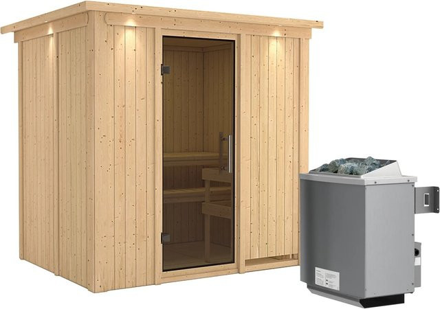 Karibu Sauna Bjarne mit 9 kW Ofen, integrierter Steuerung und Ganzglastür in Graphit, B/T: 202 x 151 cm - Bild 1