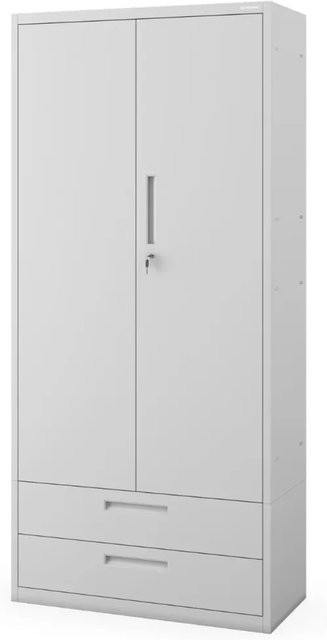 Jan Nowak Metallschrank MEGAN in Grau mit Doppel-Schublade und Türen, Aktenschrank aus Stahl für Büro und Werkstatt, H x B x T: 195 x 90 x 40 cm - Bild 1